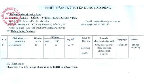 Công ty TNHH Soul Gear thông báo tuyển dụng nhân sự 2019